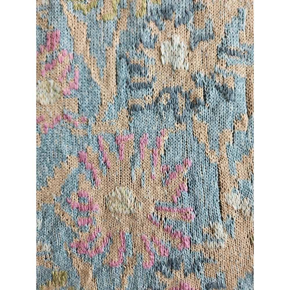 VTG Sigrid Olsen Top S Pink Blue Knitted Floral Linen Cotton Coastal Cottage - Picture 5 of 16